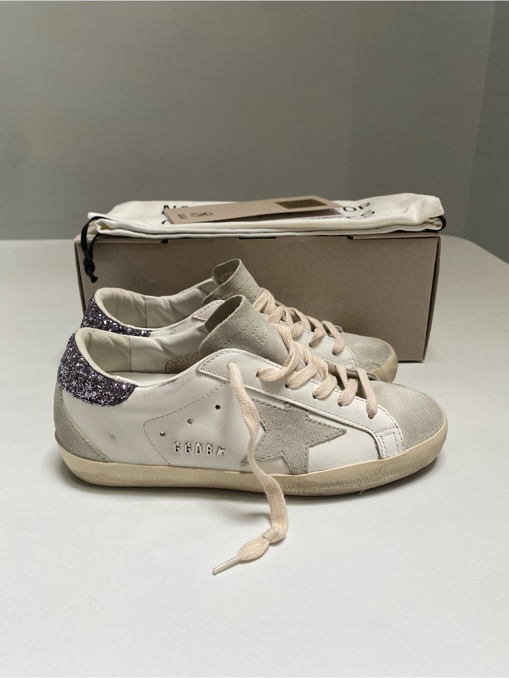 Golden Goose Superstar Sneaker White Leather/Ice/Gray/Glitter sz 36 New in Box - Picture 5 of 14